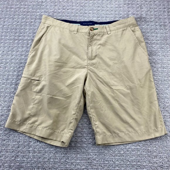 Tommy Hilfiger Khaki Shorts Chino Men 33 Brown Zip Pocket Casual Outdoor Preppy - Picture 1 of 13